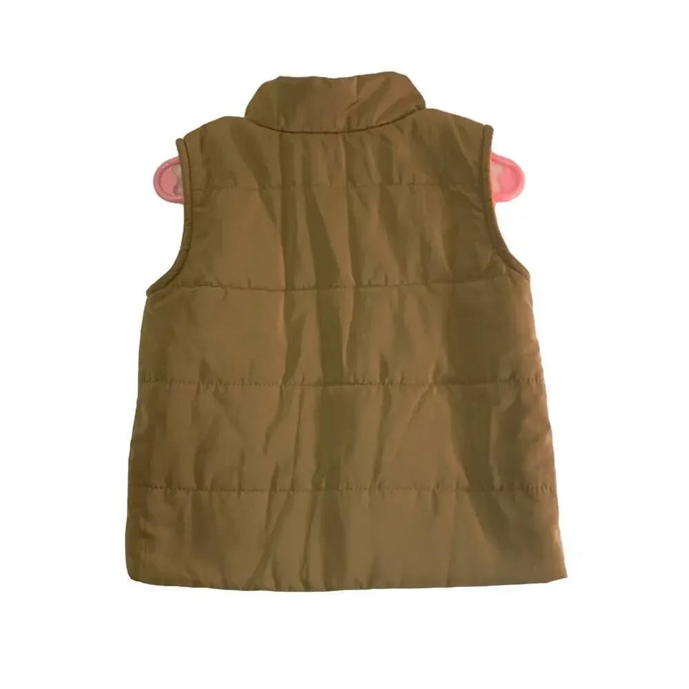 OSHKOSH B’GOSH Boy’s Tan with Orange Fleece Lining Snap Up Vest / Size: 18 Mos